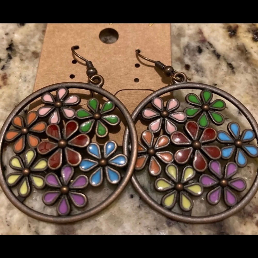 Boho Floral Round Colorful earrings.